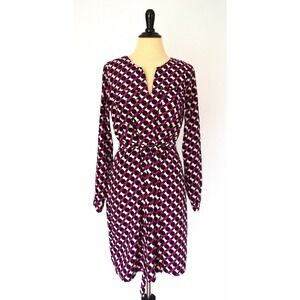 OLD NAVY Purple Black Shirt DRESS S Floral Polka Dot Belted Silky Y2K Preppy